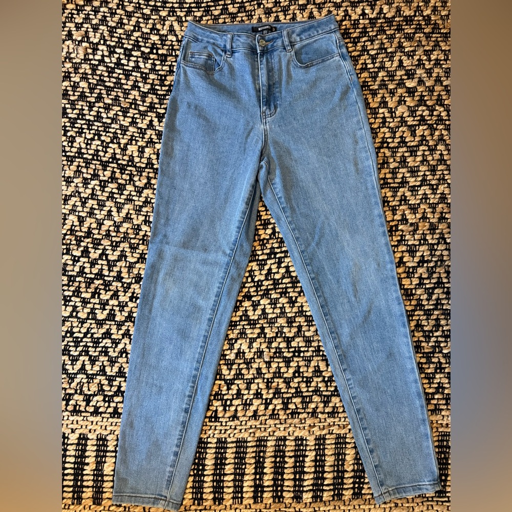 Missguided 4 Long Slim Straight High Rise Jeans in Light Blue